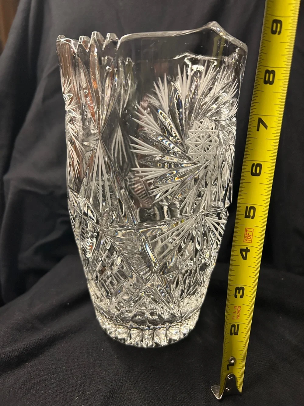 Cut Crystal Etched Vase - Clear Starburst Design